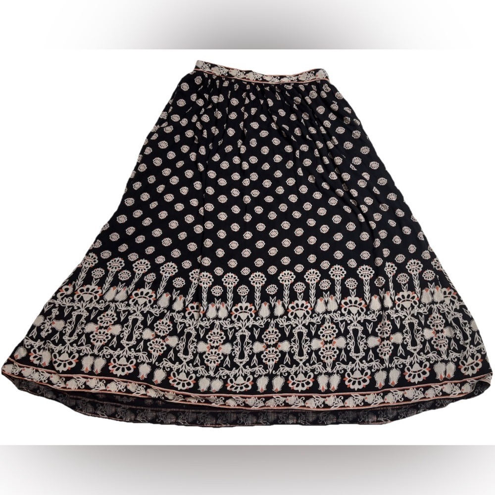 Max Studio Floral Border Print Pull-On Smocked Waist Midi Skirt SZ SM